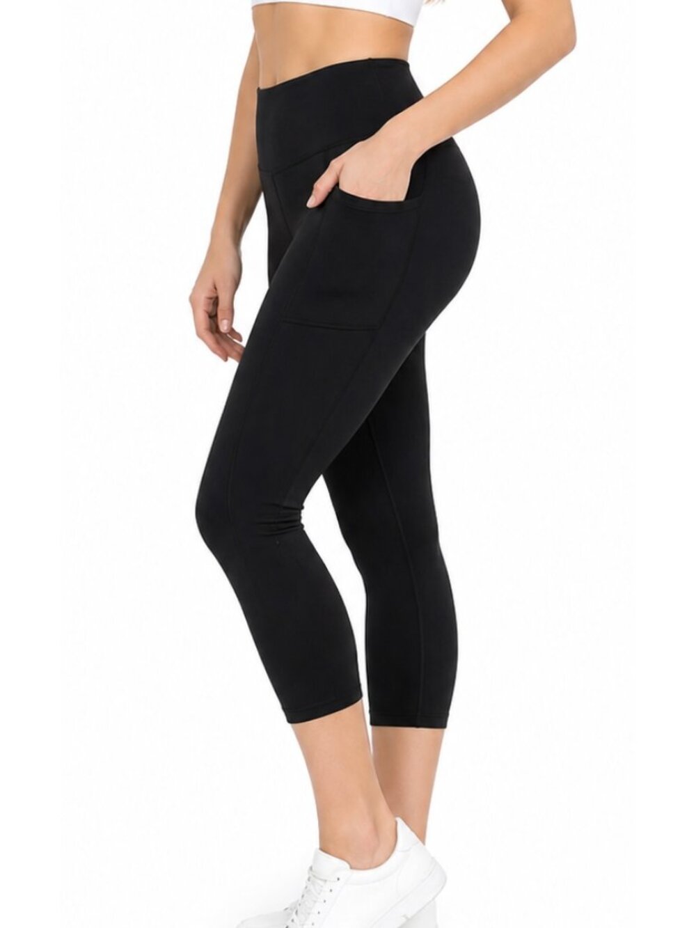 OTOS Athletic Workout Capris Calf Legging Pockets High Rise Tummy Control Blk XL